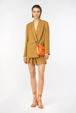 Tailleurs Et Ensembles|PINKO Blazer Fluide En Viscose Et Lin Moutarde