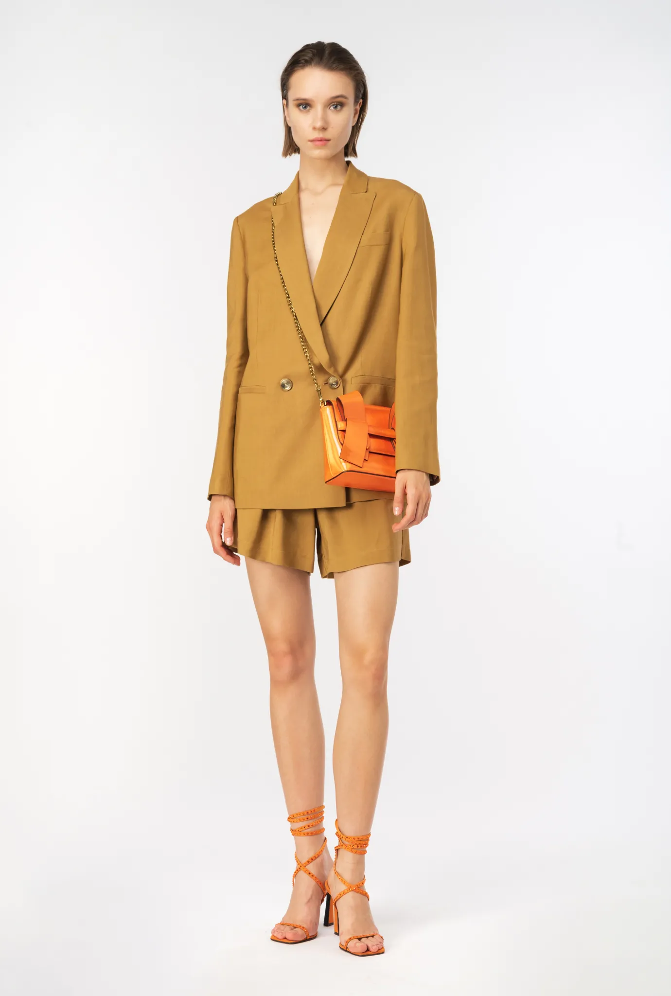 Tailleurs Et Ensembles|PINKO Blazer Fluide En Viscose Et Lin Moutarde