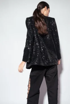 Vestes|PINKO Blazer Noir Entierement Paillete Galleria Noir Limousine