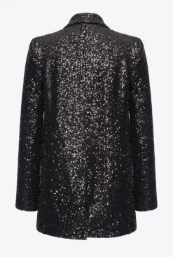 Vestes|PINKO Blazer Noir Entierement Paillete Galleria Noir Limousine