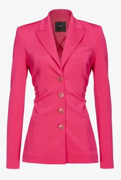 Vestes|PINKO Blazer Slim En Tissu Technique Rouge Framboise