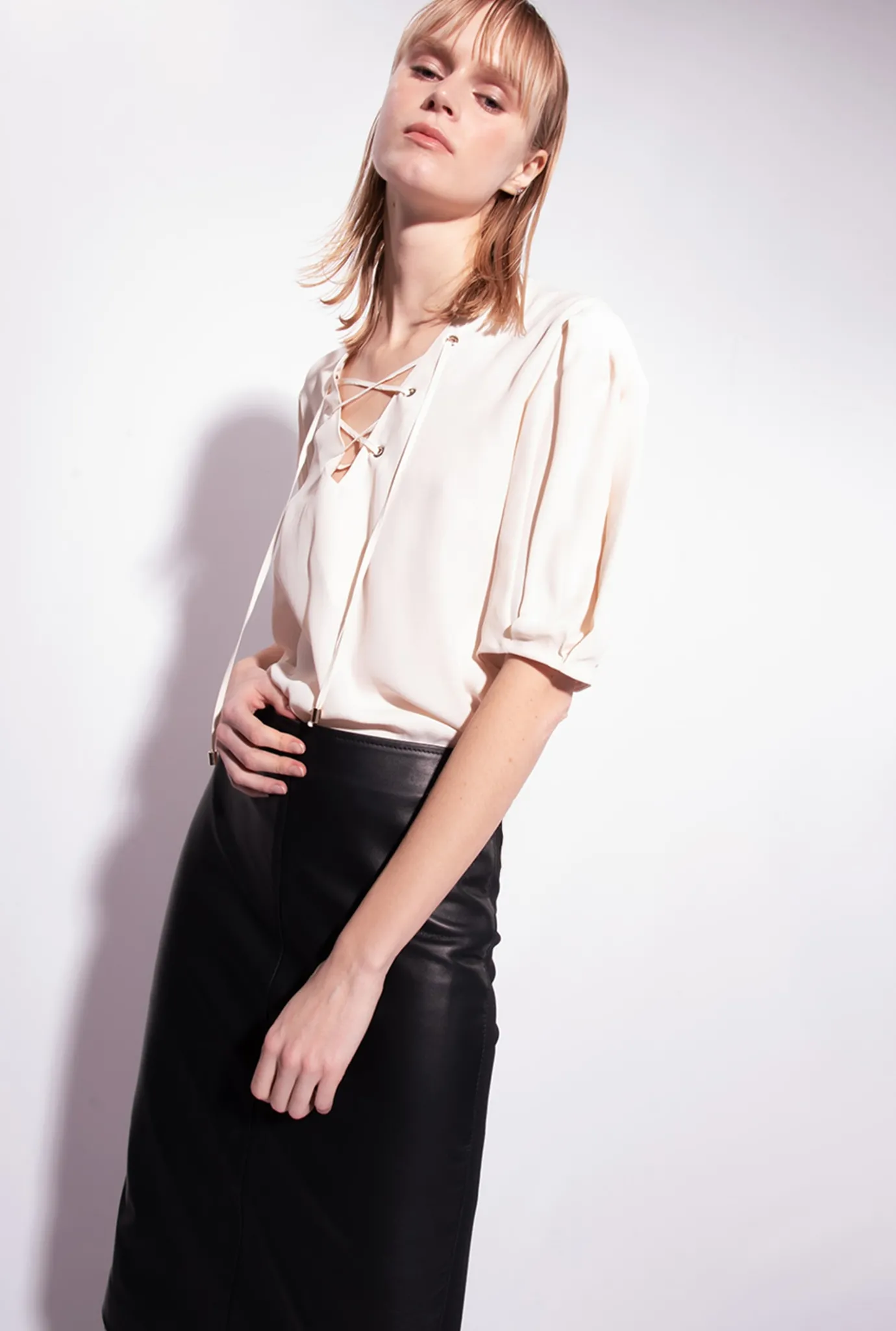 Chemises Et Blouses|PINKO Blouse A Lacets Rose Fume Blanc