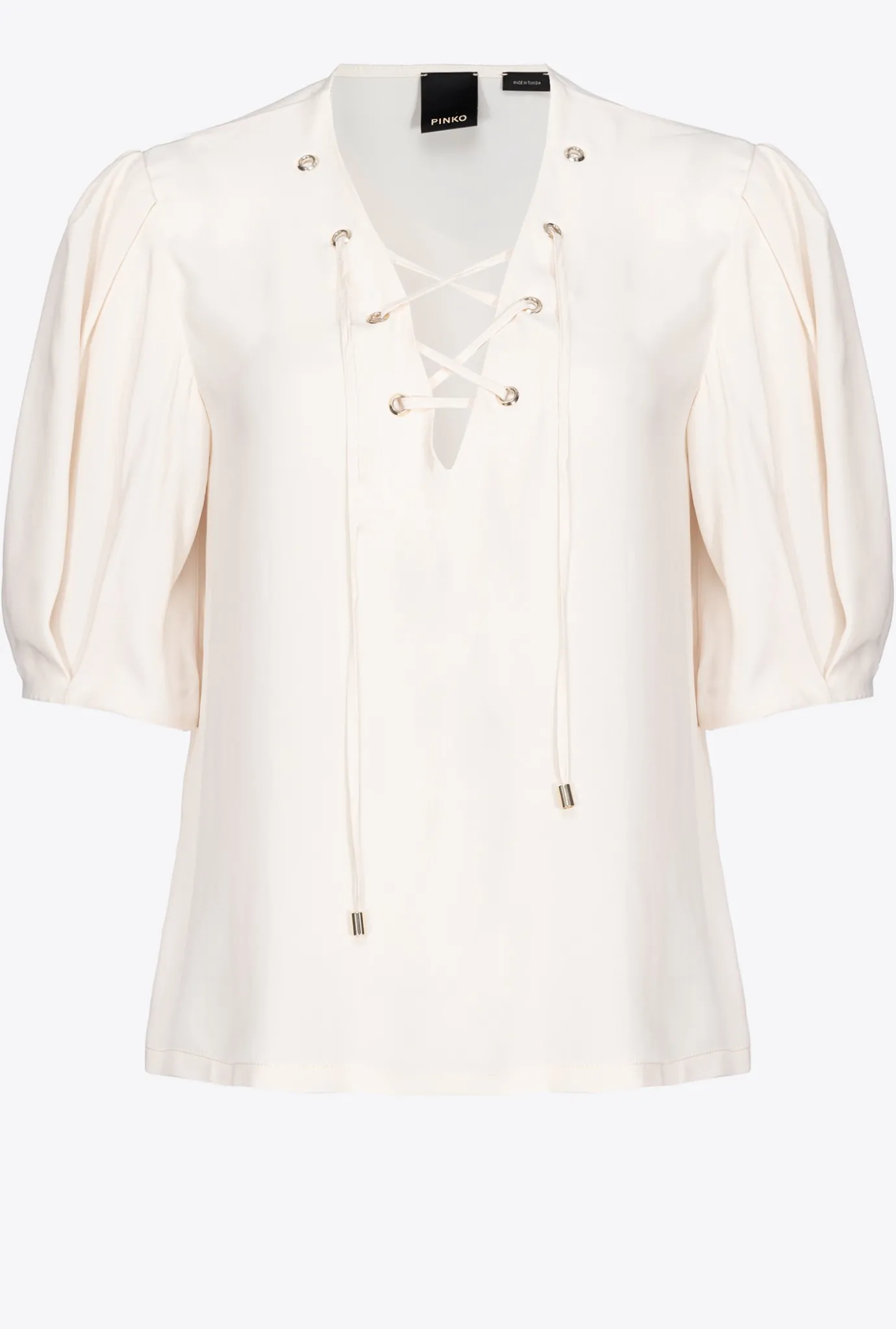 Chemises Et Blouses|PINKO Blouse A Lacets Rose Fume Blanc