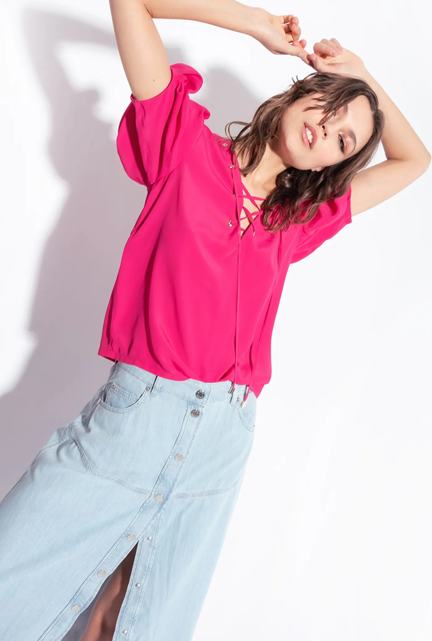 Chemises Et Blouses|PINKO Blouse A Lacets Fuchsia Cosy