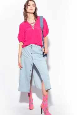 Chemises Et Blouses|PINKO Blouse A Lacets Fuchsia Cosy