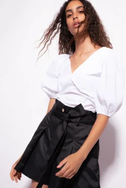 Chemises Et Blouses|PINKO Blouse A Manches Ballon Blanc Brill.