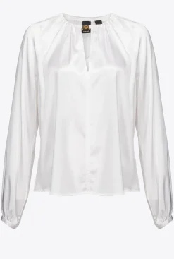 Chemises Et Blouses|PINKO Blouse A Manches Longues En Satin Stretch Blanc Brill.