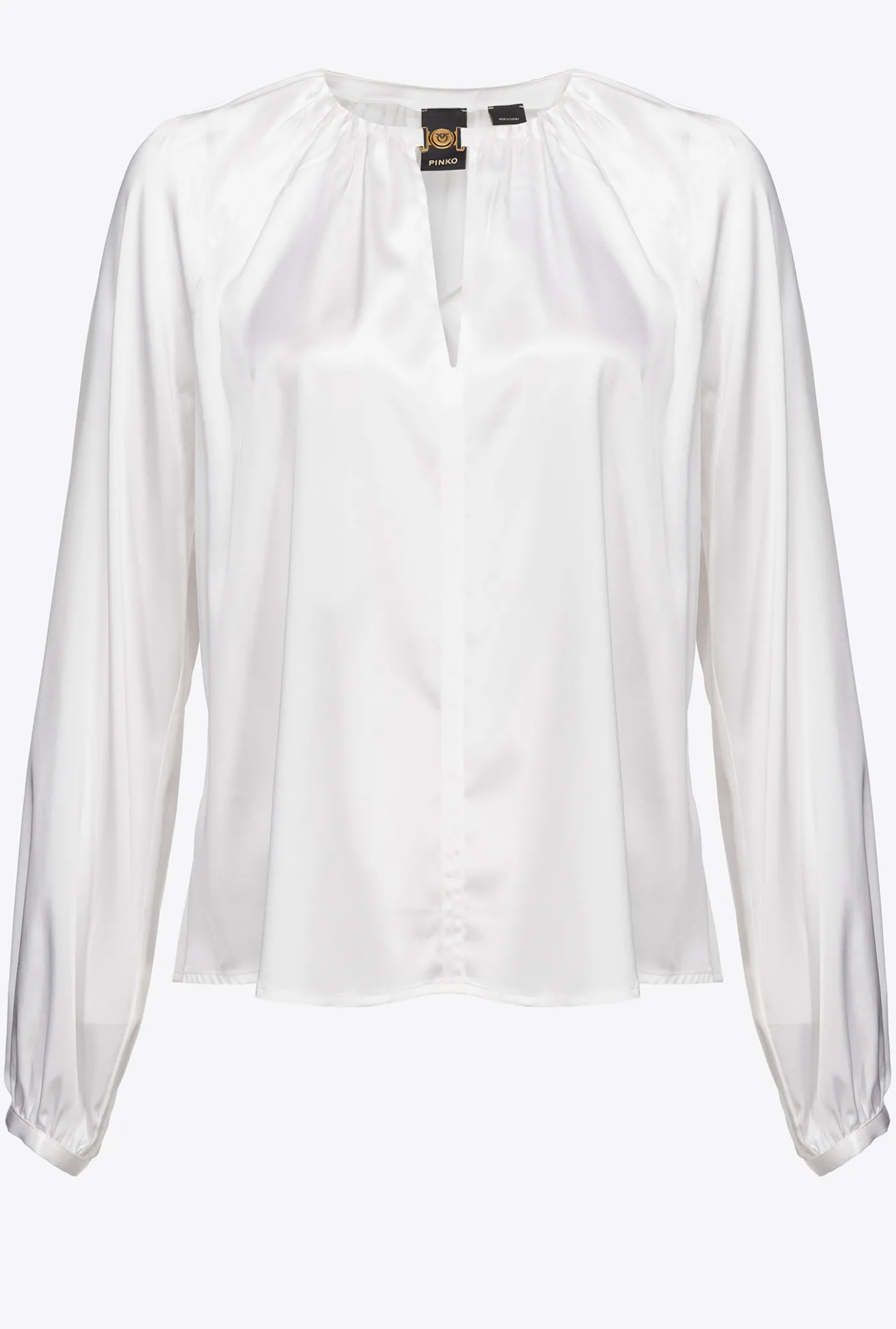 Chemises Et Blouses|PINKO Blouse A Manches Longues En Satin Stretch Blanc Brill.