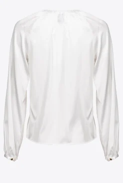 Chemises Et Blouses|PINKO Blouse A Manches Longues En Satin Stretch Blanc Brill.