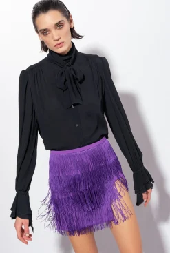 Chemises Et Blouses|PINKO Blouse A Noeud Et Ruches Noir Limousine