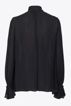 Chemises Et Blouses|PINKO Blouse A Noeud Et Ruches Noir Limousine