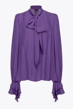 Chemises Et Blouses|PINKO Blouse A Noeud Et Ruches Violet Pensee