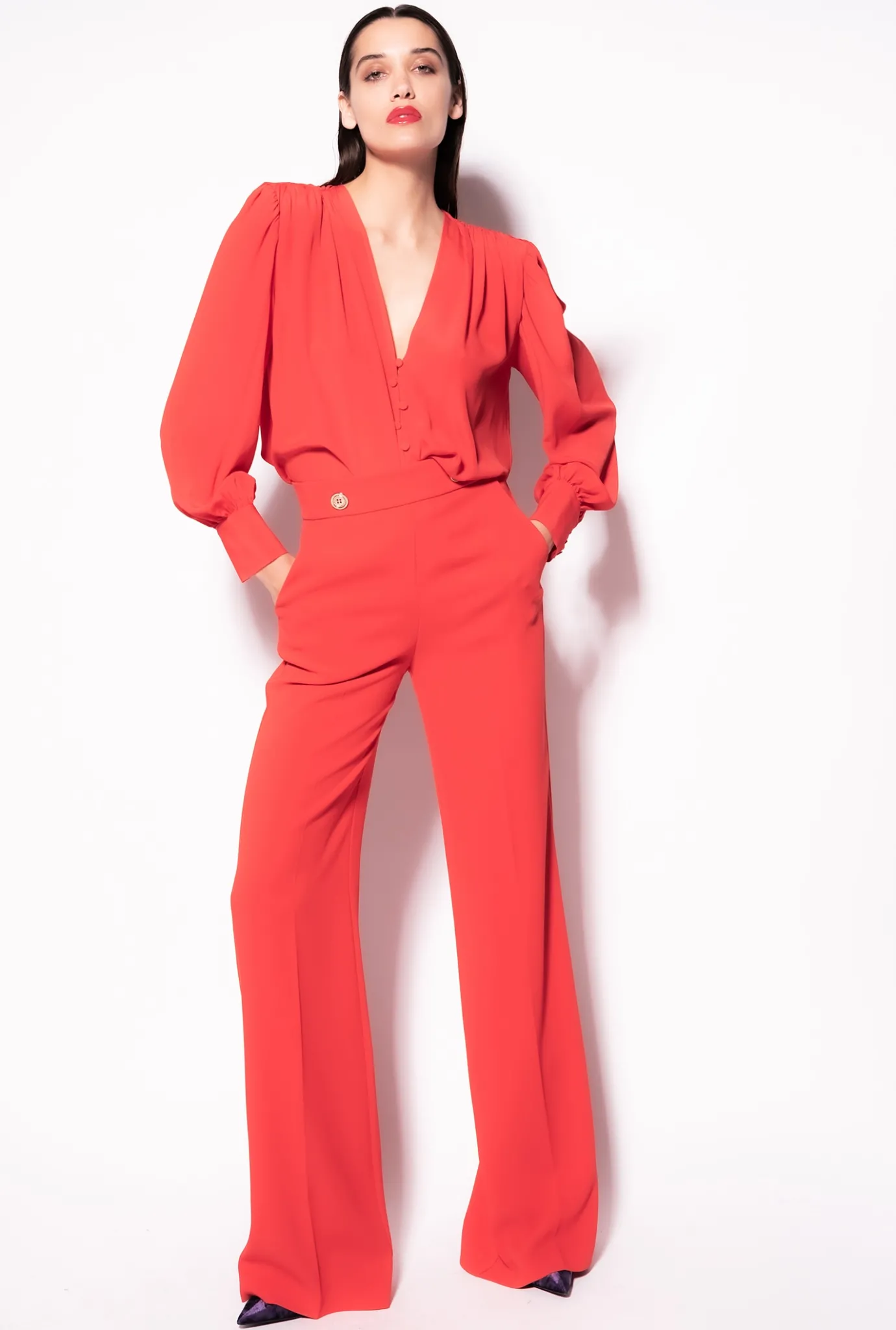 Tailleurs Et Ensembles|PINKO Blouse Boutonnee Rouge Formule 1