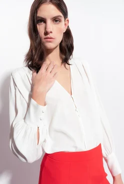 Tailleurs Et Ensembles|PINKO Blouse Boutonnee Blanc Nimbus