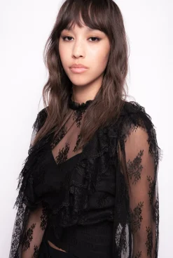 Chemises Et Blouses|PINKO Blouse Courte En Dentelle Noir Limousine