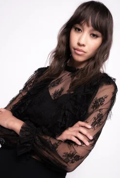Chemises Et Blouses|PINKO Blouse Courte En Dentelle Noir Limousine