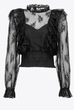 Chemises Et Blouses|PINKO Blouse Courte En Dentelle Noir Limousine