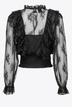 Chemises Et Blouses|PINKO Blouse Courte En Dentelle Noir Limousine