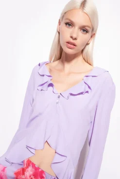 Chemises Et Blouses|PINKO Blouse Courte Volantee Violet Tulipe