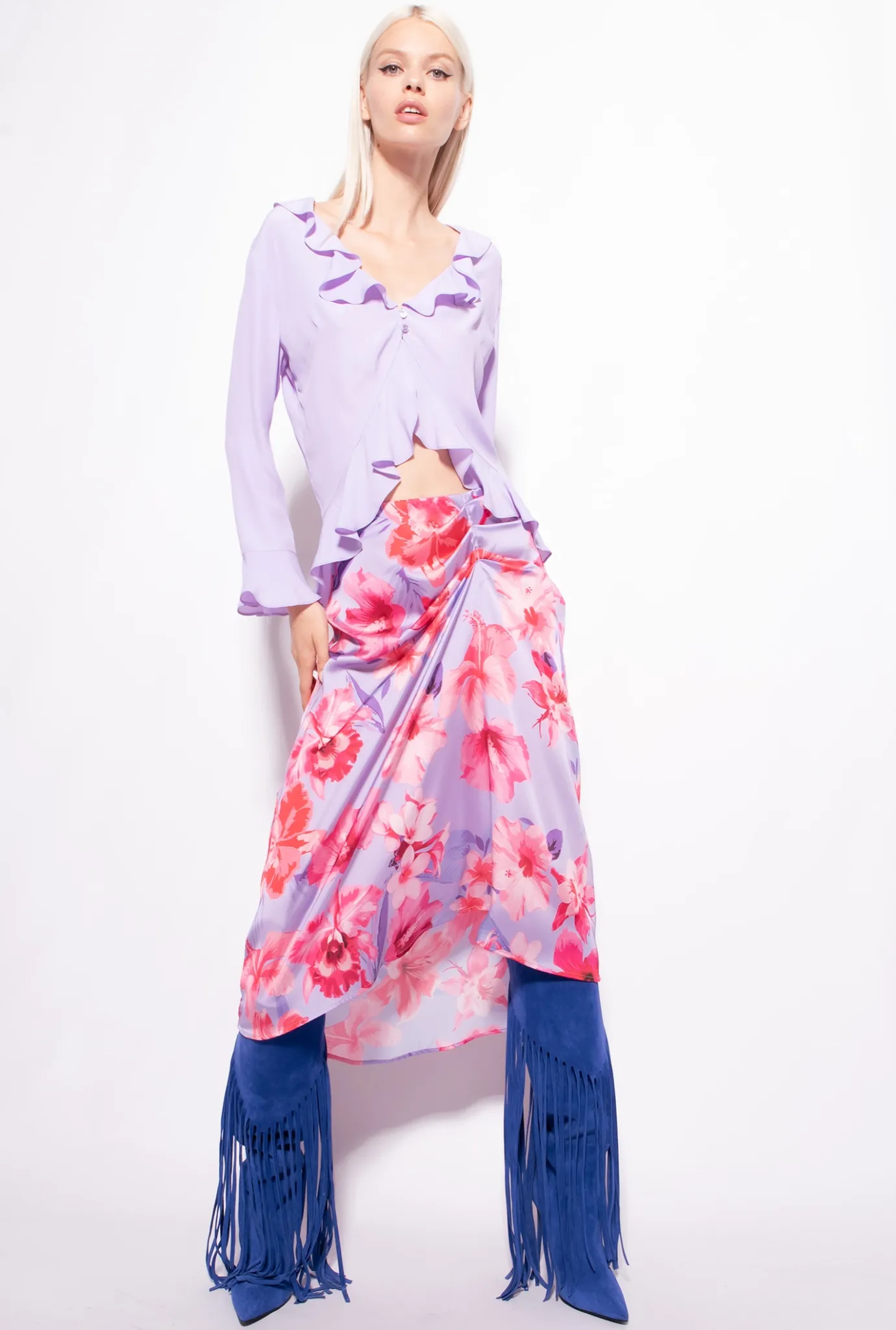 Chemises Et Blouses|PINKO Blouse Courte Volantee Violet Tulipe