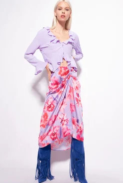 Chemises Et Blouses|PINKO Blouse Courte Volantee Violet Tulipe