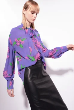 Chemises Et Blouses|PINKO Blouse Croisee A Imprime Iris Violet/Rose/Vert