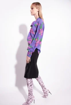 Chemises Et Blouses|PINKO Blouse Croisee A Imprime Iris Violet/Rose/Vert