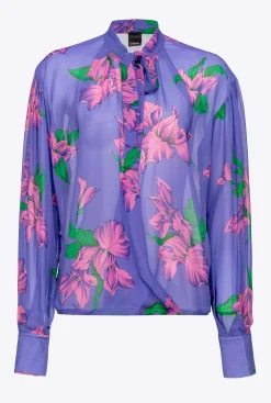 Chemises Et Blouses|PINKO Blouse Croisee A Imprime Iris Violet/Rose/Vert