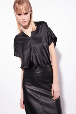 Chemises Et Blouses|PINKO Blouse En Satin Stretch Noir Limousine