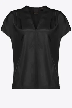 Chemises Et Blouses|PINKO Blouse En Satin Stretch Noir Limousine