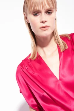 Topwear|PINKO Blouse En Satin Stretch Rose Rouge