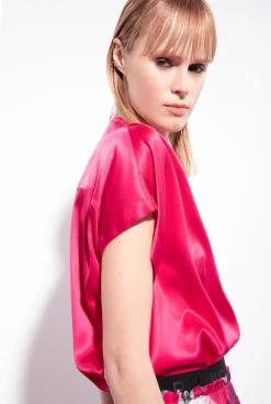Topwear|PINKO Blouse En Satin Stretch Rose Rouge