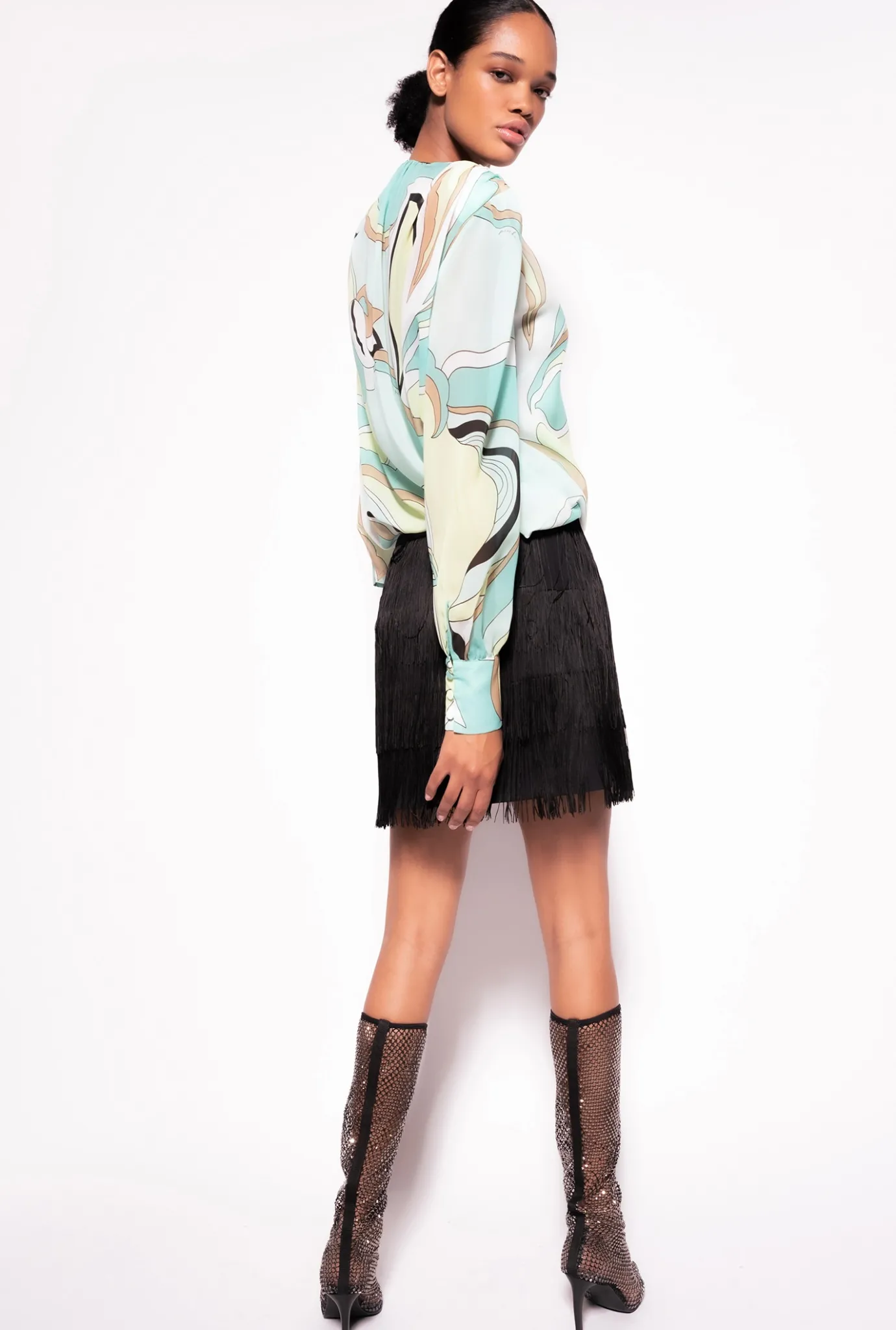 Chemises Et Blouses|PINKO Blouse En Voile A Imprime Fleuri Multicolore - Vert D'Eau/Beige