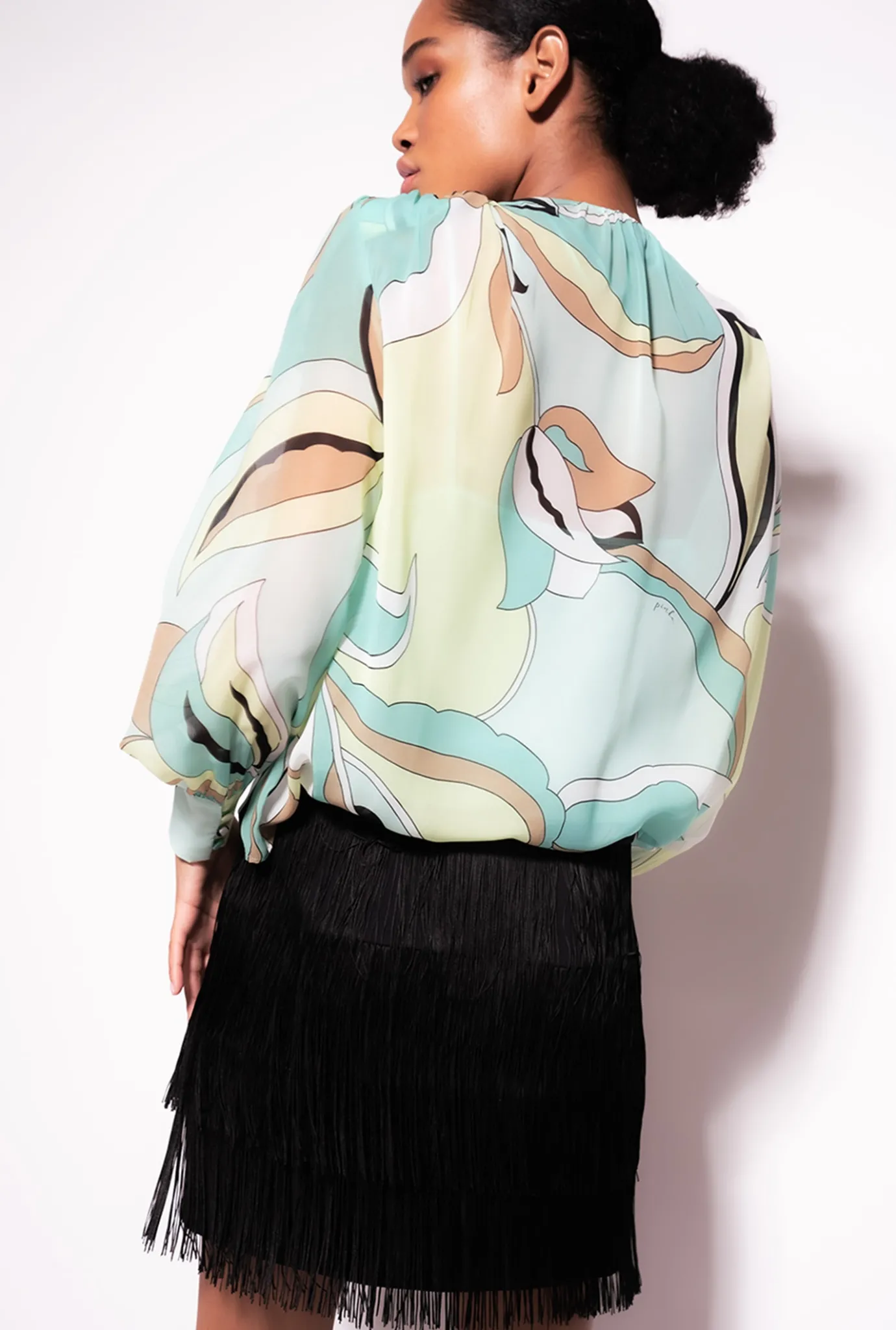 Chemises Et Blouses|PINKO Blouse En Voile A Imprime Fleuri Multicolore - Vert D'Eau/Beige