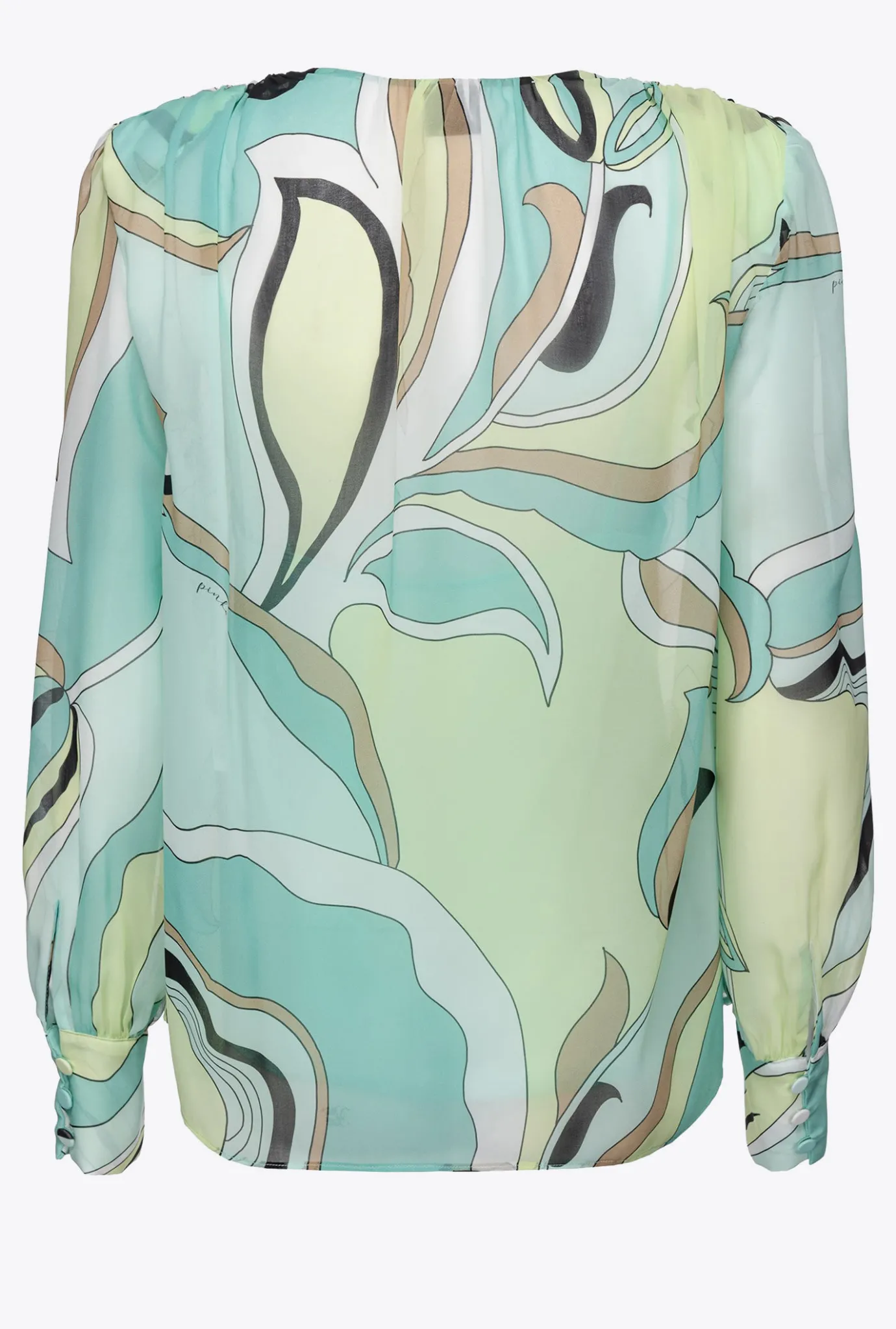 Chemises Et Blouses|PINKO Blouse En Voile A Imprime Fleuri Multicolore - Vert D'Eau/Beige