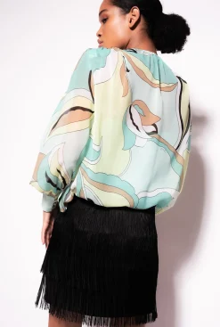 Tailleurs Et Ensembles|PINKO Blouse En Voile A Imprime Fleuri Multicolore - Vert D'Eau/Beige