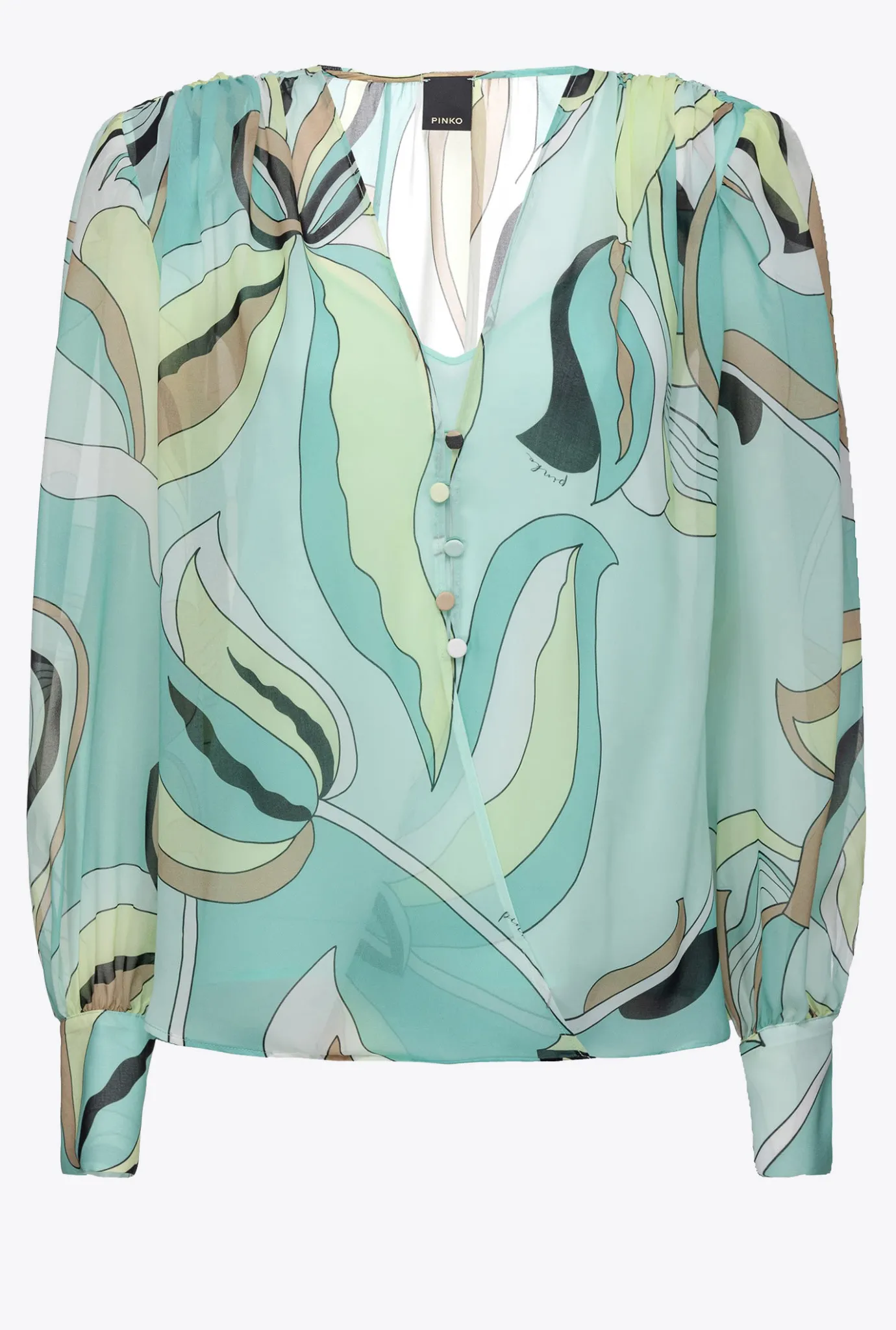 Tailleurs Et Ensembles|PINKO Blouse En Voile A Imprime Fleuri Multicolore - Vert D'Eau/Beige