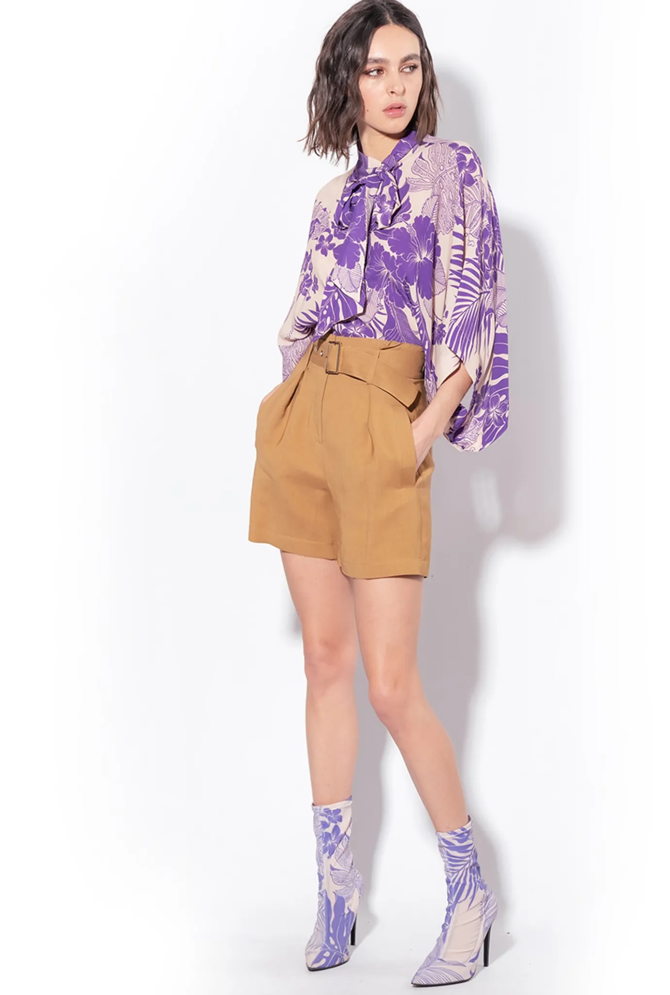 Tailleurs Et Ensembles|PINKO Blouse Facon Cape A Imprime Tropical Nude/Violet