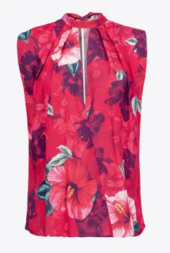 Topwear|PINKO Blouse Sans Manches A Imprime Hibiscus Multi.Fuchsia/Rose