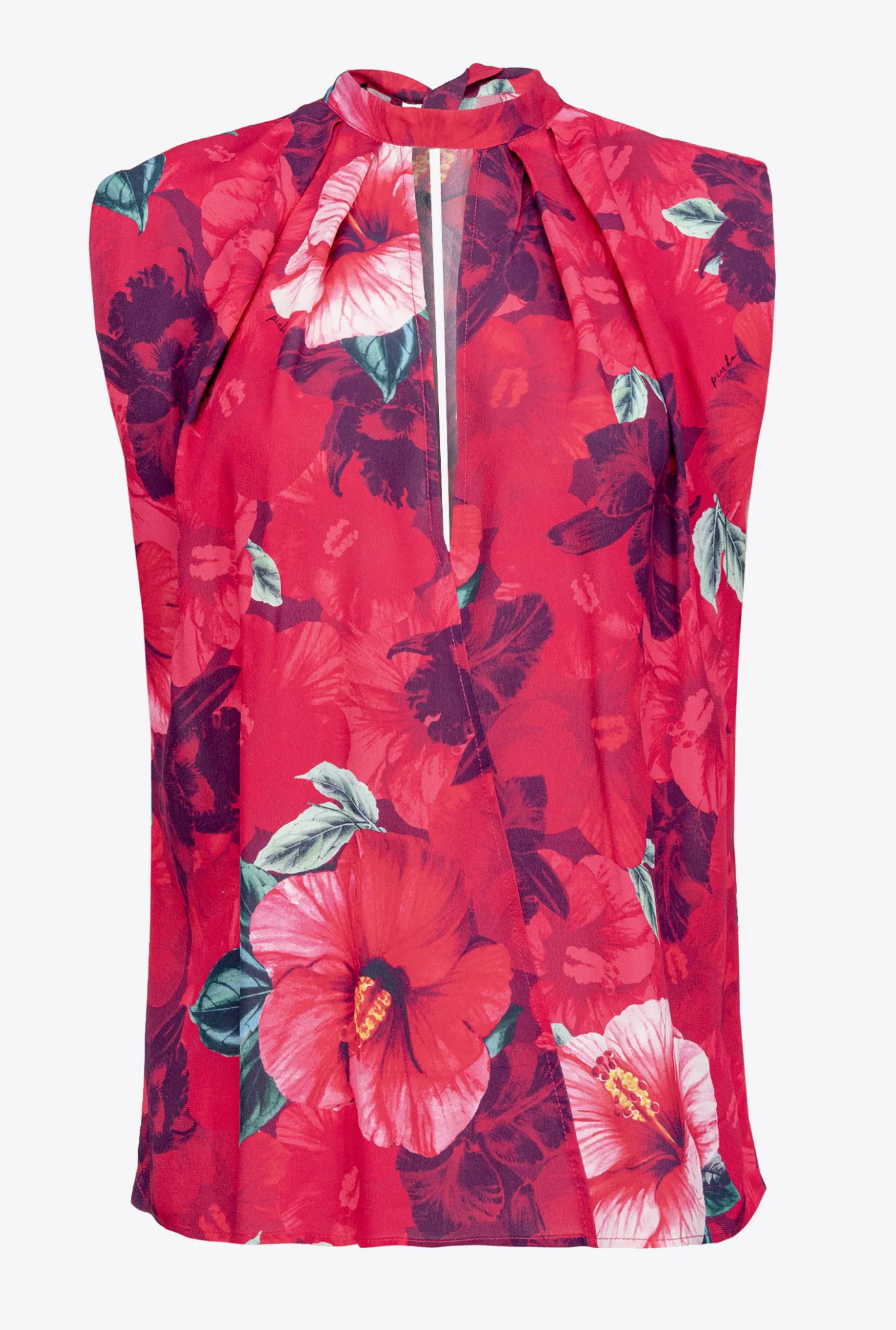 Topwear|PINKO Blouse Sans Manches A Imprime Hibiscus Multi.Fuchsia/Rose