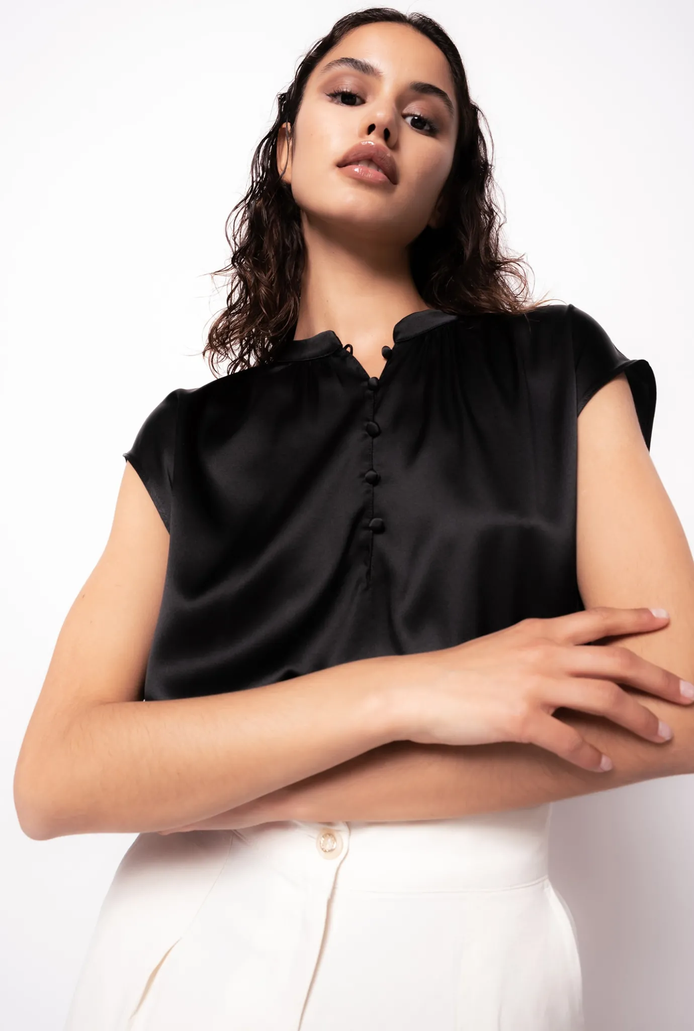 Chemises Et Blouses|PINKO Blouse Sans Manches En Satin Noir Limousine