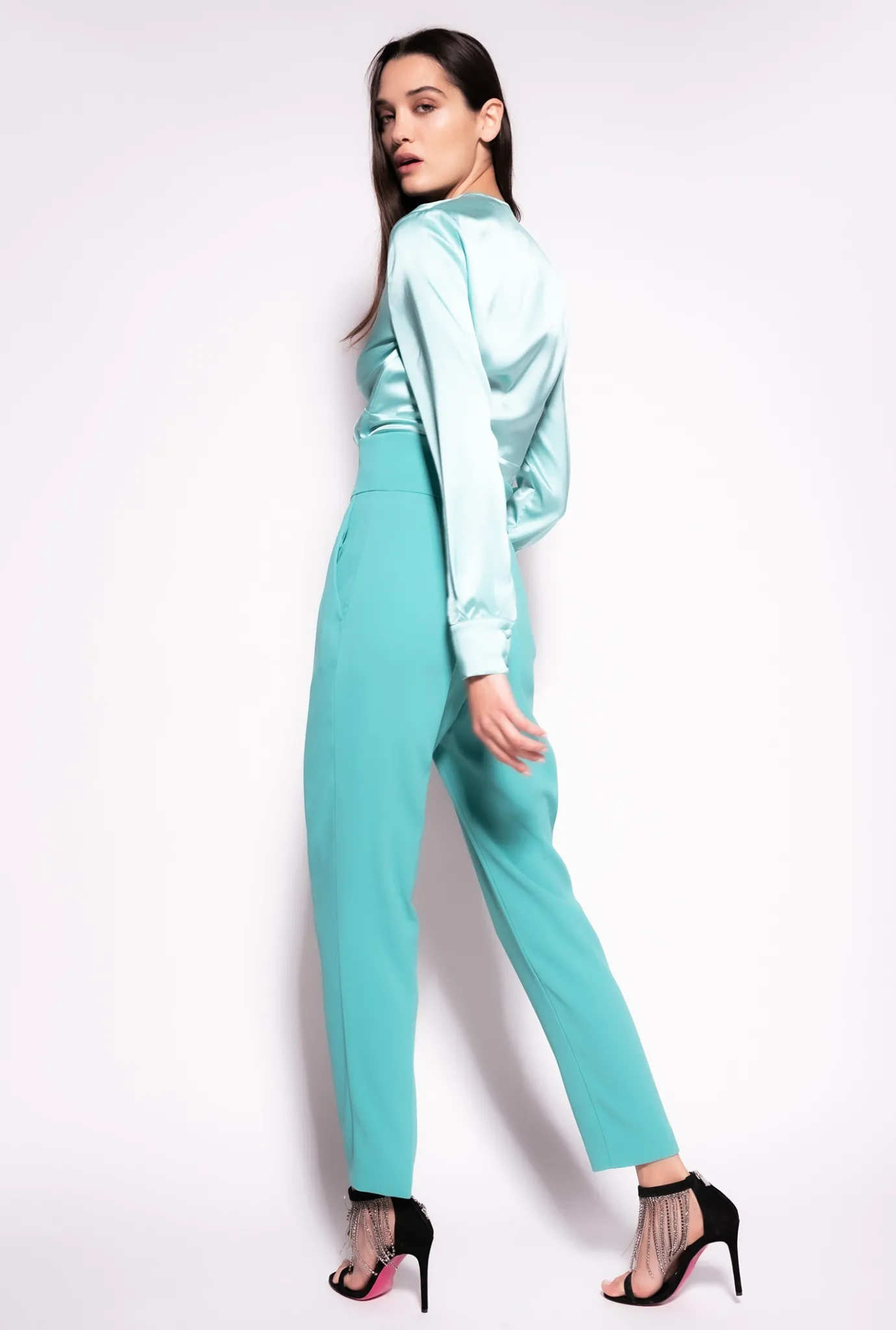 Tailleurs Et Ensembles|PINKO Blouse Torsadee En Soie Bleu Nil