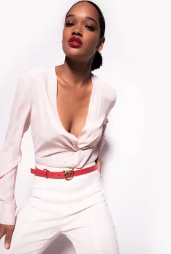 Chemises Et Blouses|PINKO Blouse Torsadee En Soie Rose Peche Sirop