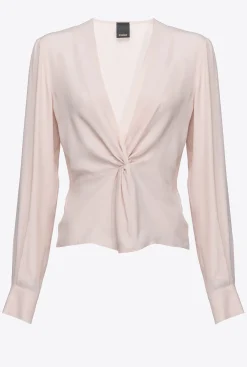 Chemises Et Blouses|PINKO Blouse Torsadee En Soie Rose Peche Sirop