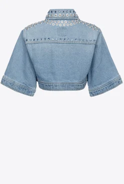 Vêtements D'extérieur|PINKO Blouson Crop En Denim A Strass Delavage Clair Moyen