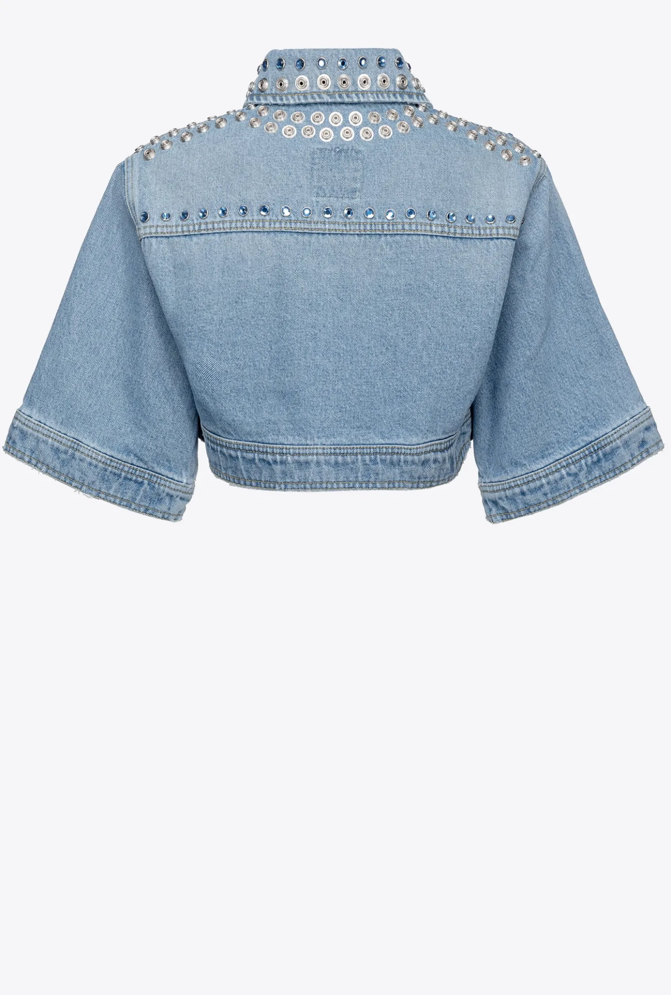 Vêtements D'extérieur|PINKO Blouson Crop En Denim A Strass Delavage Clair Moyen