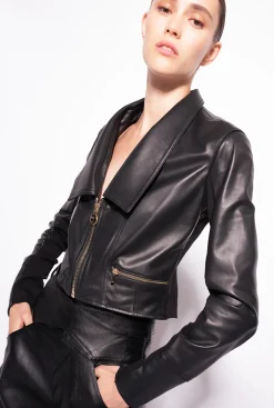 Vêtements D'extérieur|PINKO Blouson De Motard Bi-Matiere Noir Limousine