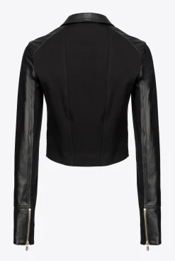 Vêtements D'extérieur|PINKO Blouson De Motard Bi-Matiere Noir Limousine