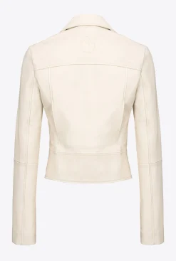 Vêtements D'extérieur|PINKO Blouson De Motard En Cuir Nappa Rose Fume Blanc