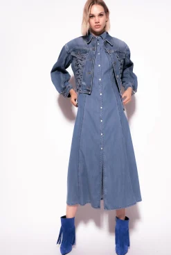 Vêtements D'extérieur|PINKO Blouson En Denim A Lacets Delavage Vintage Moyen